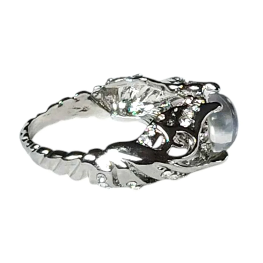 Elegant Silver Plated Elevated Blue Moonstone Ring Gemstone Ring Size 9